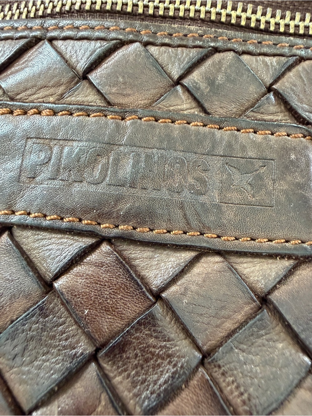 Pikolinos Faura Woven Basket Weave Leather Crossbody Bag Brown